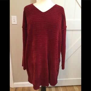 Style & Company Large red sweater dress with ribbon design on side.